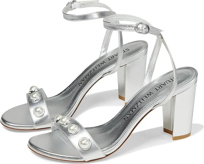 Stuart Weitzman Nearlybare Portia Sandal Women's Sandals Silver : 6 M, Leather