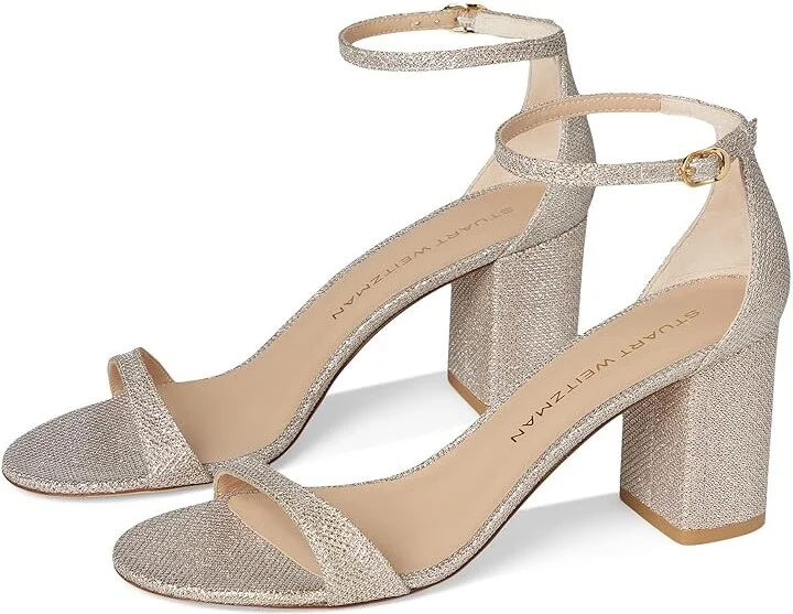 Stuart Weitzman Nudist Block 75 Women's Sandals Poudre : 6.5 M, Leather