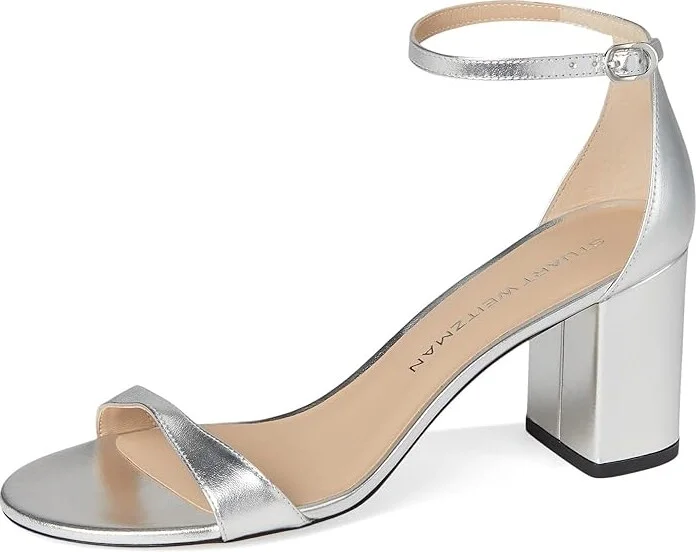 Stuart Weitzman Nudist Block 75 Women's Sandals Silver : 7.5 M, Leather - Image 5