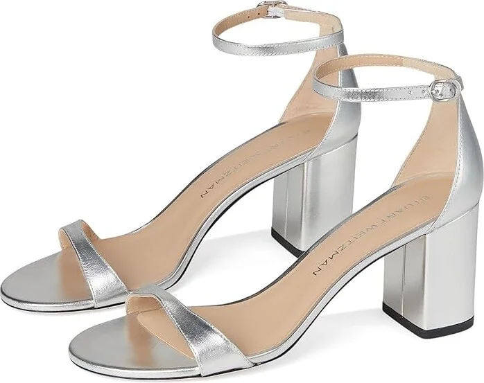 Stuart Weitzman Nudist Block 75 Women's Sandals Silver : 7.5 M, Leather