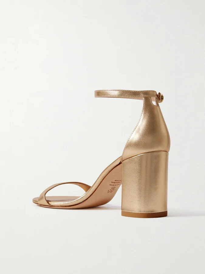 Stuart Weitzman - Nudist Block Metallic Leather Sandals - Gold - Image 3