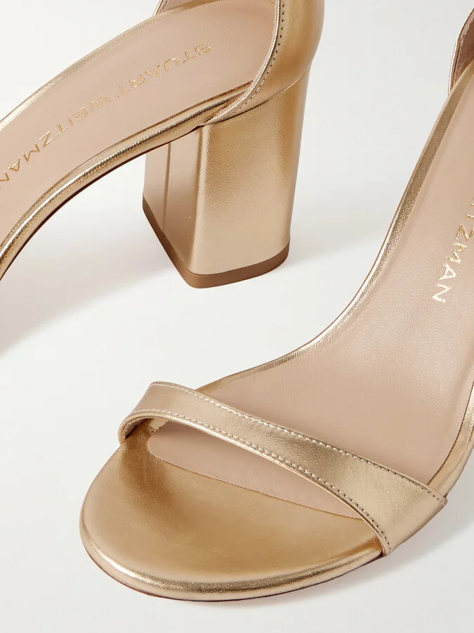 Stuart Weitzman - Nudist Block Metallic Leather Sandals - Gold - Image 4