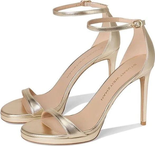 Stuart Weitzman Nudist Platform Women's Shoes Light Gold : 7.5 N, Leather