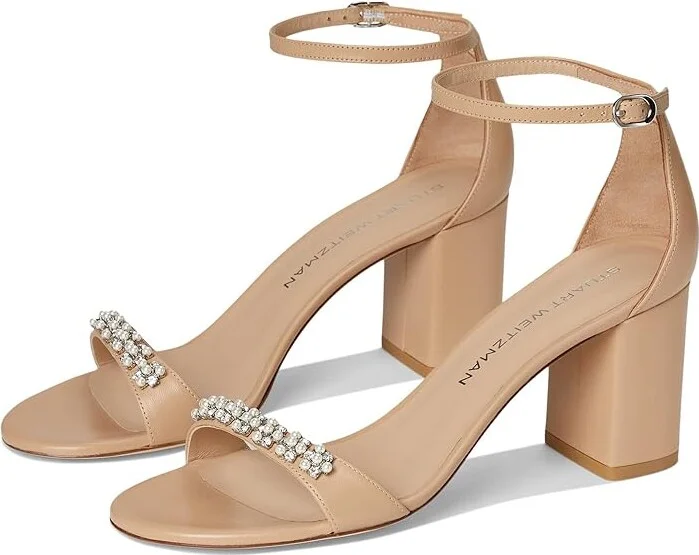 Stuart Weitzman Nudist Poppy Block 75 Women's Sandals Adobe/Clear/Natural : 6 M, Leather