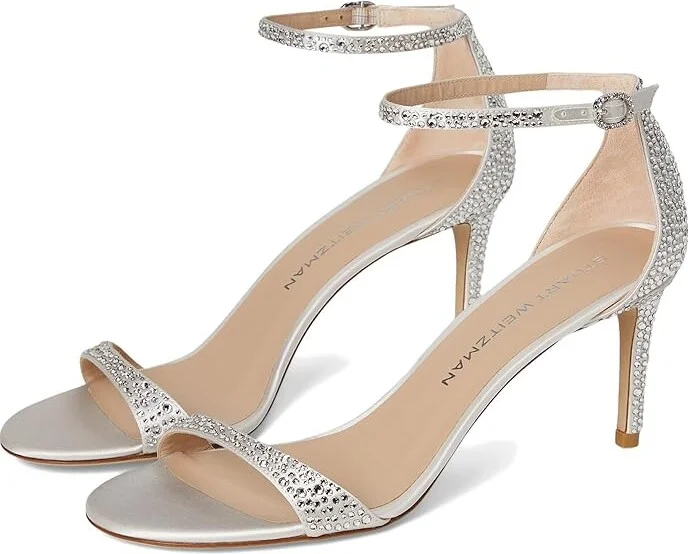 Stuart Weitzman Nudist Shine 75 Women's Sandals Clear/Cream : 6 M, Leather