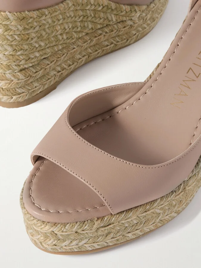 Stuart Weitzman - Nudistia Leather Espadrille Wedge Sandals - Neutrals - Image 4