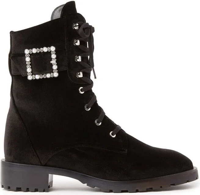 Stuart Weitzman Pearl-Embellished Buckle Boots