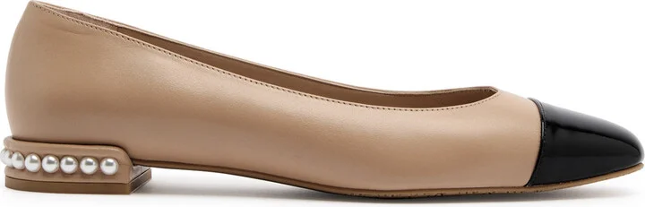 Stuart Weitzman Pearl-embellished Leather Ballet Flats