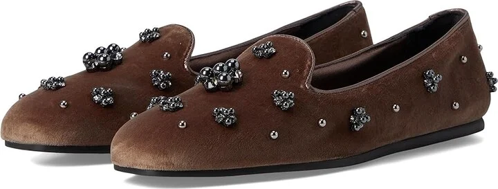 Stuart Weitzman Poppy Loafers Women's Flat Shoes Taupe/Graphite/Black : 5.5 M, Cotton/Leather/Rubber
