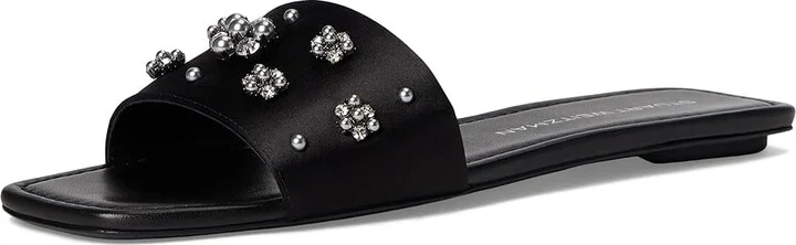 Stuart Weitzman POPPY SLIDE Women's Sandals Black/Silver Shade/Gray : 5 M, Leather - Image 5