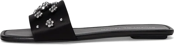 Stuart Weitzman POPPY SLIDE Women's Sandals Black/Silver Shade/Gray : 5 M, Leather - Image 6