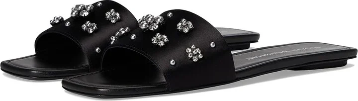 Stuart Weitzman POPPY SLIDE Women's Sandals Black/Silver Shade/Gray : 5 M, Leather
