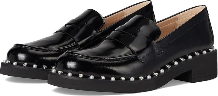 Stuart Weitzman Reverie Loafers Women's Flat Shoes Black : 7.5 M, Leather/Vinyl