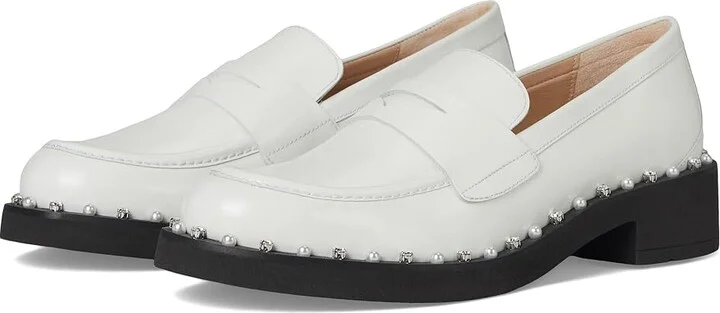 Stuart Weitzman Reverie Loafers Women's Flat Shoes White : 11 M, Leather/Vinyl