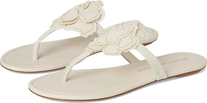 Stuart Weitzman Rio T-strap Sandals Women's Shoes Linen : 9 M, Textile