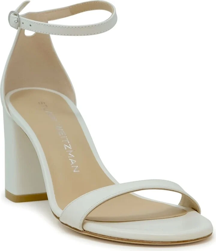 Stuart Weitzman Sk305 White Leather Nudist 75 Block Sandals - Image 2