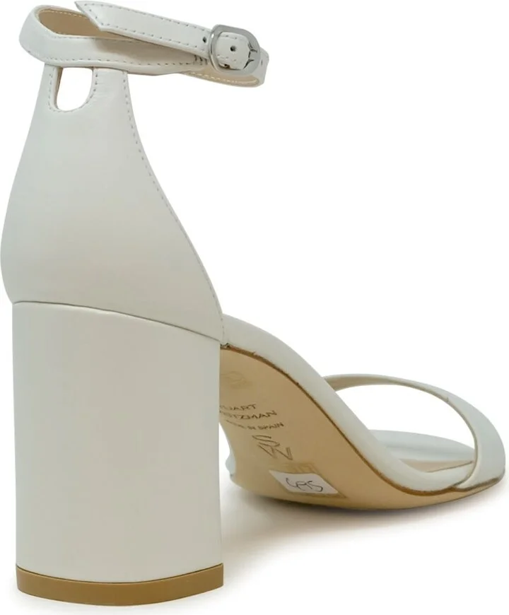 Stuart Weitzman Sk305 White Leather Nudist 75 Block Sandals - Image 3