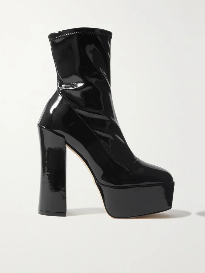 Stuart Weitzman - Skyhigh Patent-leather Platform Ankle Boots - Black