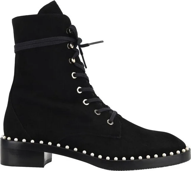 Stuart Weitzman Sondra Pearled Combat Lace Boots
