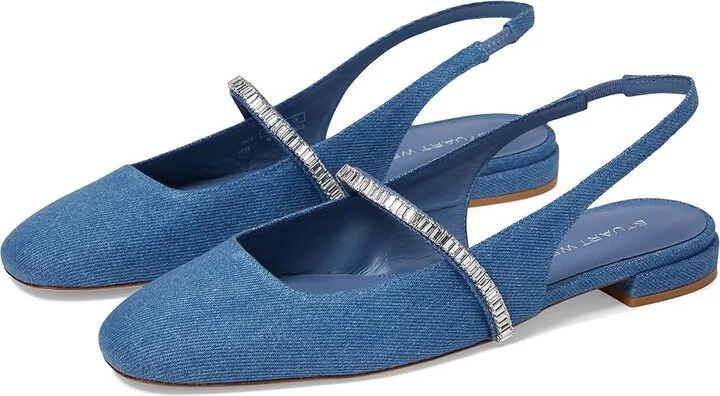 Stuart Weitzman Stefanie Slingback Flat Women's Flat Shoes Washed/Clear : 5.5 M, Leather