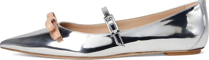 Stuart Weitzman Stuart Felicity Mary Jane Women's Flat Shoes Silver/Poudre : 6.5 M, Leather - Image 6