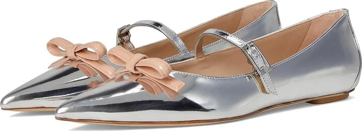 Stuart Weitzman Stuart Felicity Mary Jane Women's Flat Shoes Silver/Poudre : 6.5 M, Leather