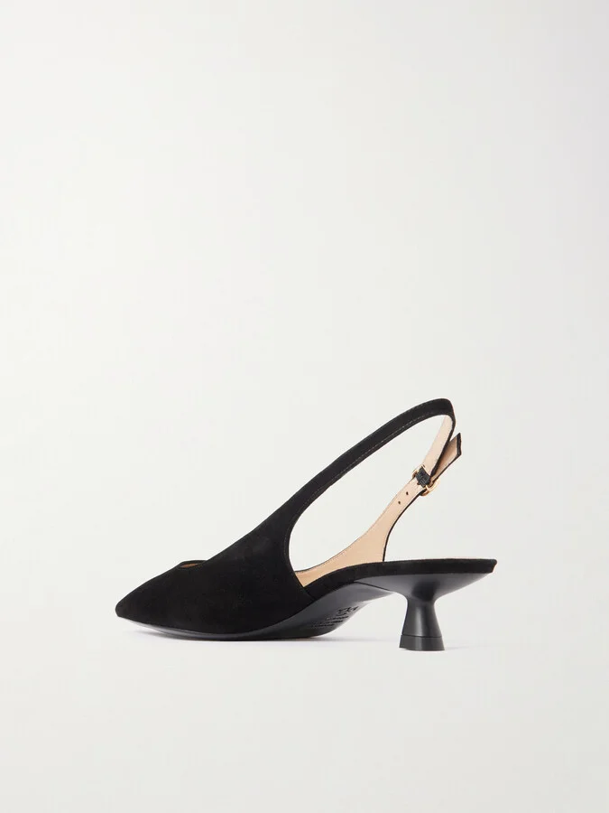 Stuart Weitzman - Stuart Sculpt Leather-trimmed Suede Slingback Pumps - Black - Image 3