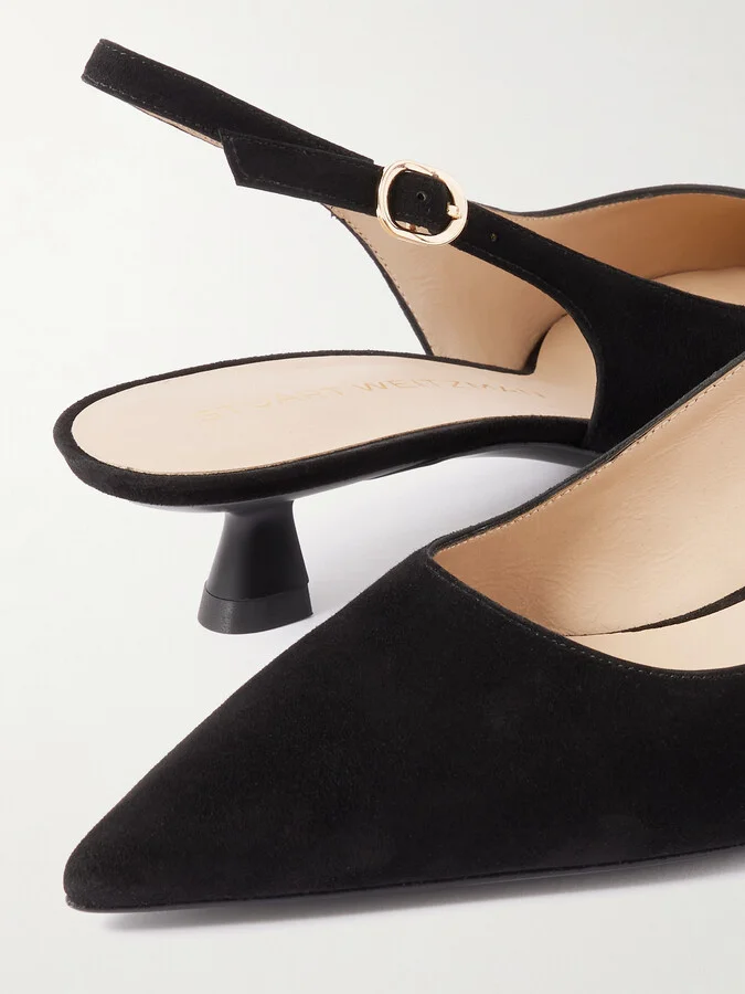 Stuart Weitzman - Stuart Sculpt Leather-trimmed Suede Slingback Pumps - Black - Image 4