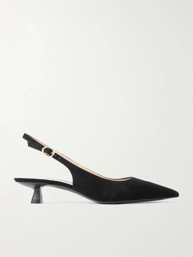 Stuart Weitzman - Stuart Sculpt Leather-trimmed Suede Slingback Pumps - Black