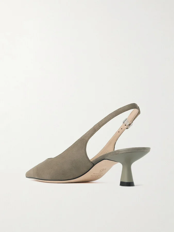 Stuart Weitzman - Stuart Sculpt Leather-trimmed Suede Slingback Pumps - Brown - Image 3