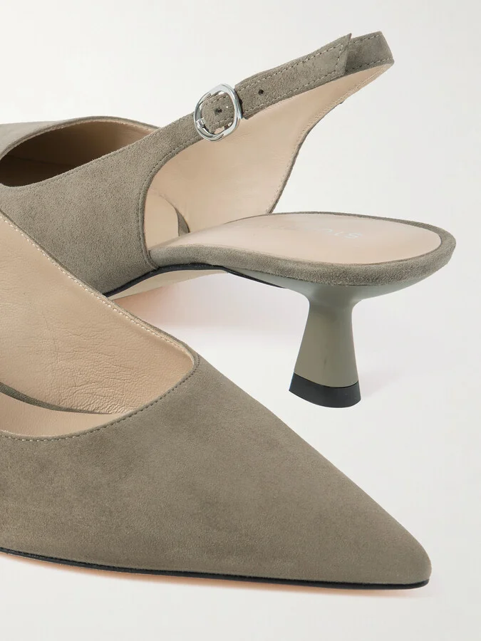 Stuart Weitzman - Stuart Sculpt Leather-trimmed Suede Slingback Pumps - Brown - Image 4