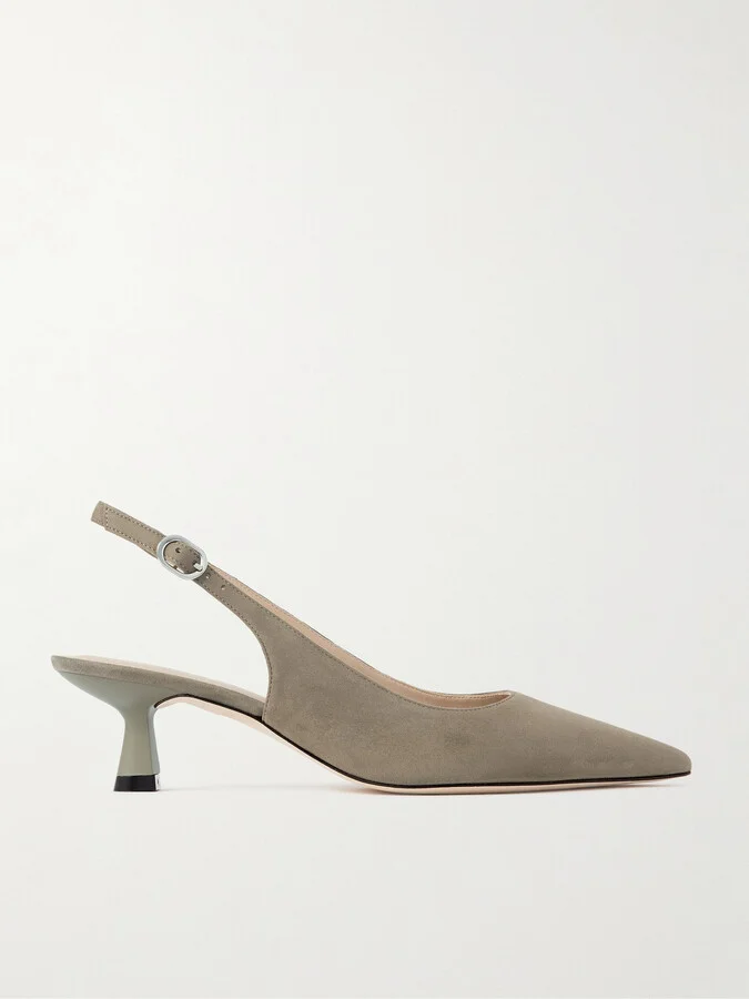 Stuart Weitzman - Stuart Sculpt Leather-trimmed Suede Slingback Pumps - Brown