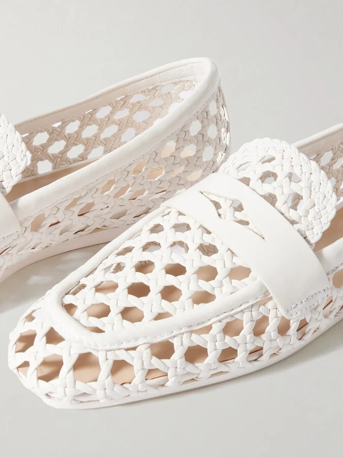 Stuart Weitzman - Thea Woven Leather Loafers - Cream - Image 4