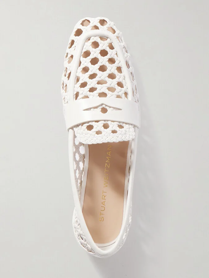 Stuart Weitzman - Thea Woven Leather Loafers - Cream - Image 5