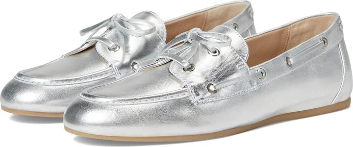 Stuart Weitzman Tinsley Moccasin Women's Shoes Silver : 8.5 M, Leather