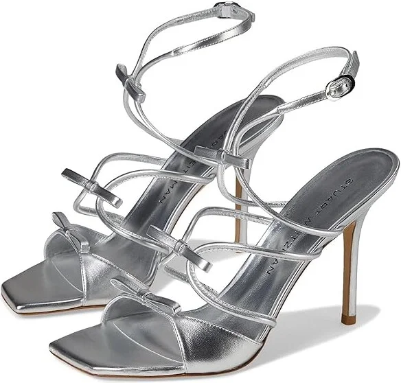 Stuart Weitzman Tully 100 Sandal Women's Sandals Silver : 8 M, Leather