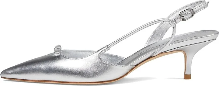 Stuart Weitzman Tully 50 Slingback High Women's Heels Silver : 7.5 M, Leather - Image 5