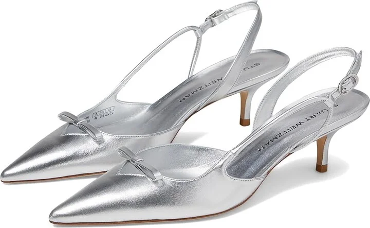 Stuart Weitzman Tully 50 Slingback High Women's Heels Silver : 7.5 M, Leather