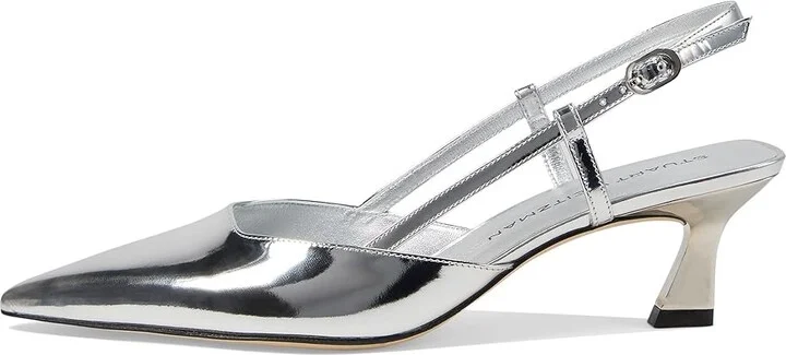 Stuart Weitzman Vinnie 50 Slingback High Women's Heels Silver : 7 M, Leather - Image 5