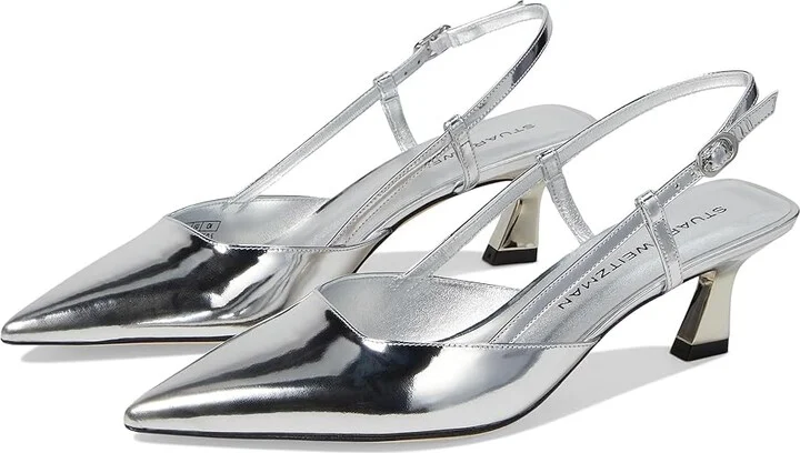 Stuart Weitzman Vinnie 50 Slingback High Women's Heels Silver : 7 M, Leather