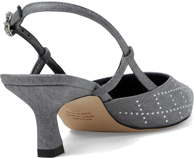 Stuart Weitzman Vinnie Xtal 50 Slingback High Women's Heels Perla/Clear : 10.5 M, Leather - Image 4