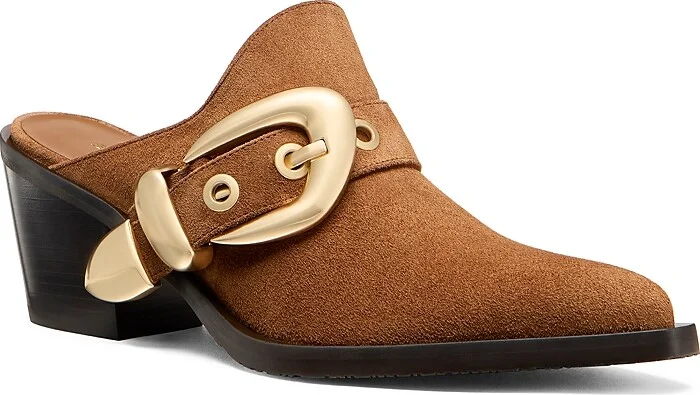 Stuart Weitzman Women's Maven Almond Toe Western Style Block Heel Mules
