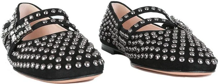 Stud Embellished Buckle Strap Flat Shoes - Image 3