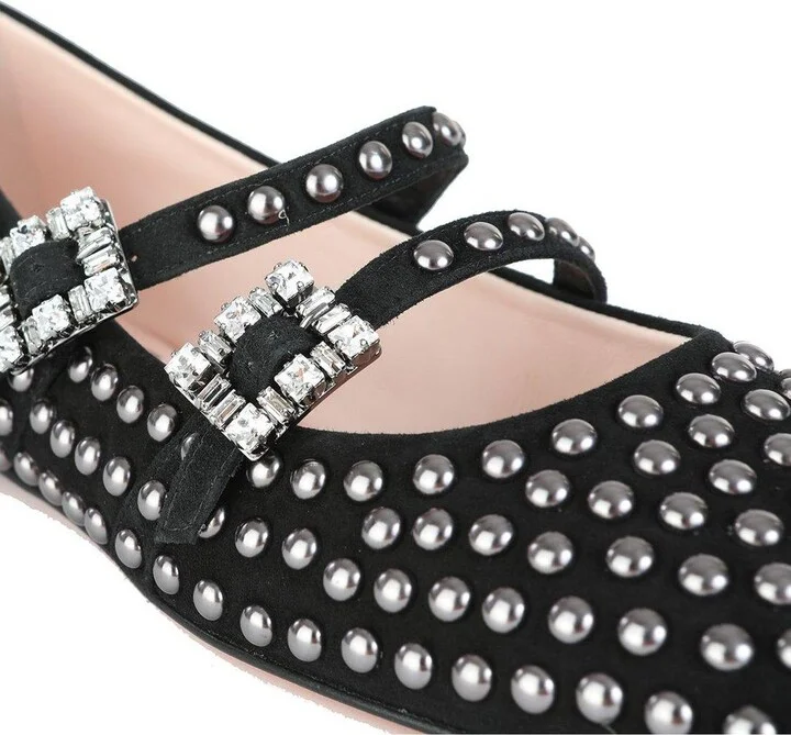 Stud Embellished Buckle Strap Flat Shoes - Image 4
