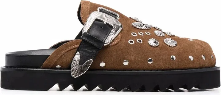 Stud-Embellished Buckled Clogs