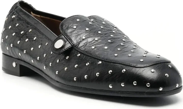 Stud-Embellished Creased Leather Loafers - Image 2
