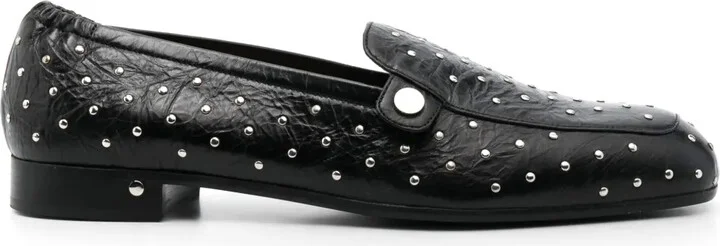 Stud-Embellished Creased Leather Loafers