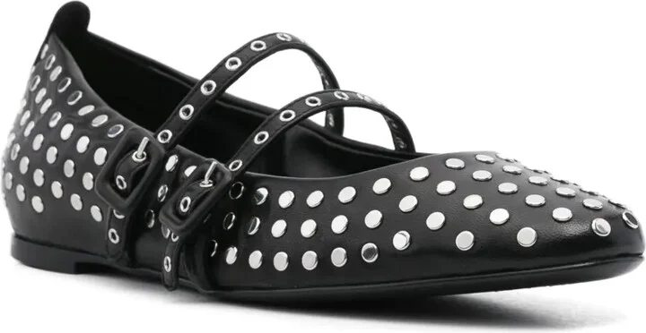 Stud-Embellished Leather Ballerina Shoes - Image 2
