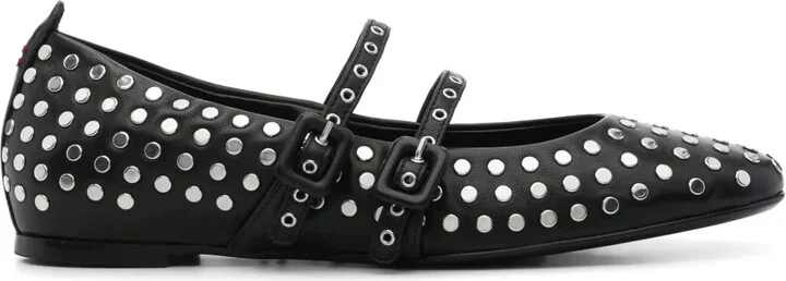 Stud-Embellished Leather Ballerina Shoes