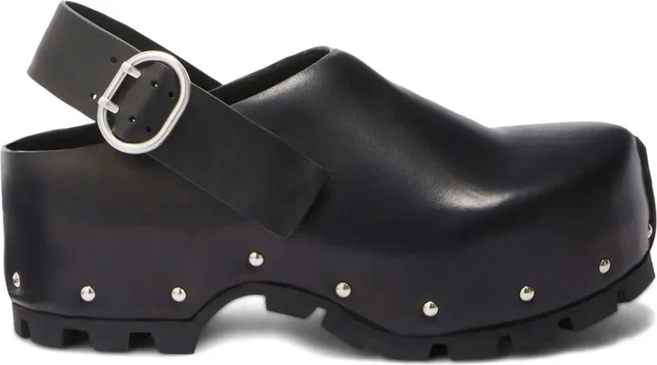 Stud-Embellished Leather Clogs